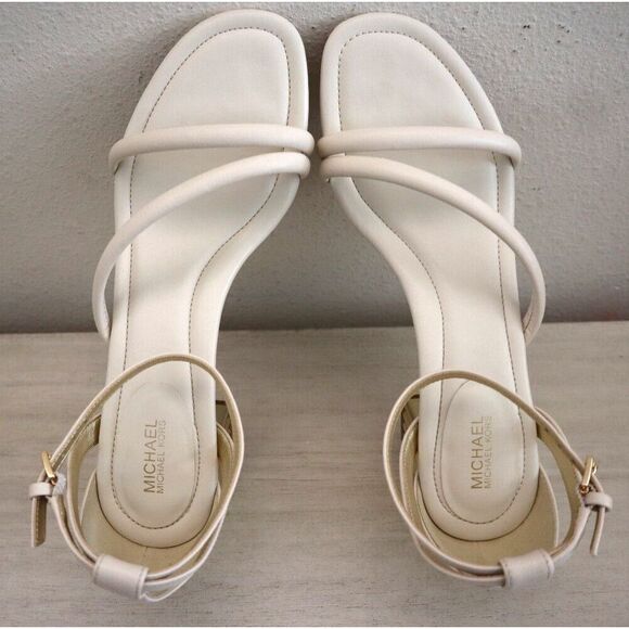 Michael Kors Women's Sz 8M Light Cream Leather Porter Strappy Mid Sandals - Picture 12 of 15